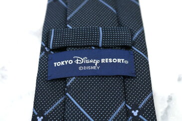 ディズニー Disney ミッキーマウス チェック柄 日本製 シルク キャラクター柄 ネイビー シルク ブランド ネクタイ 送料無料 【中古】【良品】