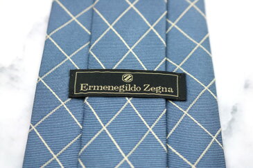 エルメネジルドゼニア Ermenegildo Zegna 世界最高峰ブランド イタリア製 格子柄 ブルー シルク ブランド ネクタイ 送料無料 【中古】