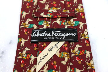 サルヴァトーレフェラガモ Salvatore Ferragamo 伊製 シルク 動物柄 ブラウン シルク ブランド ネクタイ 送料無料 【中古】【美品】