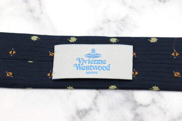 ヴィヴィアンウエストウッド Vivienne Westwood 日本製 シルク 総柄 ネイビー シルク ブランド ネクタイ 送料無料 【中古】