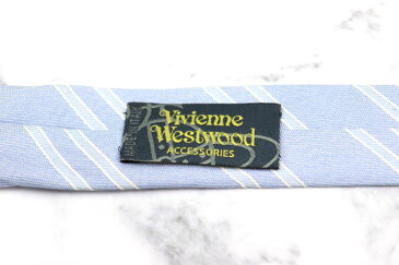 ヴィヴィアンウエストウッド Vivienne Westwood 伊製 シルク ストライプ柄 ブルー シルク ブランド ネクタイ 送料無料 【中古】【良品】