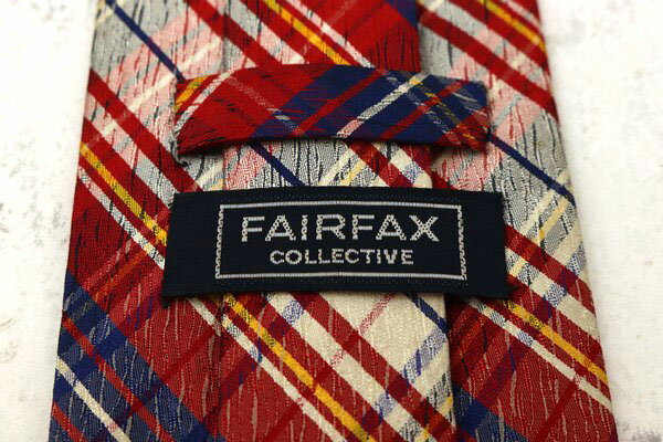 フェアファクス FAIRFAX ハンドメイド 日本製 シルク チェック柄 レッド シルク ブランド ネクタイ 送料無料 【中古】【良品】