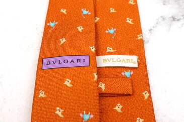ブルガリ BVLGARI お化け柄 セッテピエゲ セブンフォールド 伊製 シルク 小紋柄 オレンジ シルク ブランド ネクタイ 送料無料 【中古】【良品】