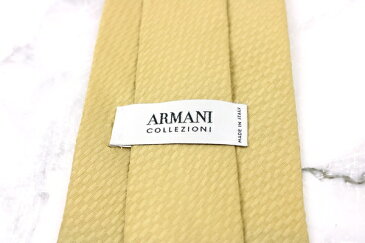 アルマーニ コレツィオーニ ARMANI COLLEZIONI 無地 格子柄 地模様 伊製 無地ソリッド イエロー シルク ブランド ネクタイ 送料無料 【中古】