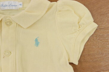ラルフローレン Ralph Lauren 70サイズ ワンポイント 半袖 ポロシャツ 刺繍 ポニー パフスリーブ ベビー 子供服 女の子 イエロー ブランド古着 【中古】