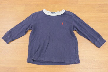 ラルフローレン Ralph Lauren 90サイズ ワンポイント 長袖 Tシャツ ロンT ポニー 刺繍 定番 カジュアル シンプル トップス 男の子 子供服 日本製 ネイビー ブランド古着 【中古】