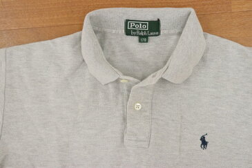 [美品] ポロラルフローレン Polo Ralph Lauren 170サイズ ワンポイント 半袖 ポロシャツ ポニー 刺繍 シンプル カジュアル 子供服 ジュニア 大きいサイズ メンズにも 夏 グレー ブランド古着 【中古】