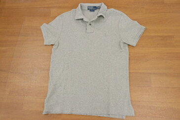 [良品] ポロラルフローレン Polo Ralph Lauren Mサイズ 総柄 半袖 ポロシャツ ポニー 刺繍 千鳥格子 COSTOM FIT トップス メンズ 服 夏 グレー ブランド古着 【中古】