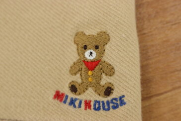 [美品] ミキハウス MIKIHOUSE 130サイズ ワンポイント ロングパンツ ストレッチ くま 刺繍 普段着 男の子 子供服 動きやすい ボトムス ベージュ ブランド古着 【中古】