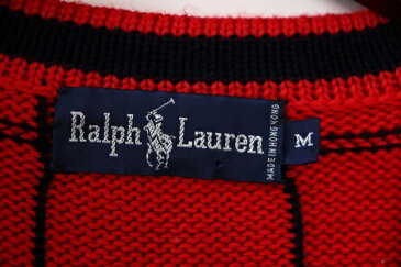 [美品] ラルフローレン Ralph Lauren Mサイズ ニットベスト メンズ 国旗 星条旗 チェック柄 香港製 インパクト21 赤 ブランド古着 【中古】