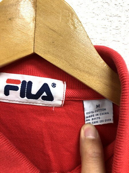 [良品] フィラ FILA Mサイズ ワンポイント 長袖 ポロシャツ ロゴ トップス メンズ 紳士服 スポカジ ゴルフにも レッド ブランド古着 【中古】