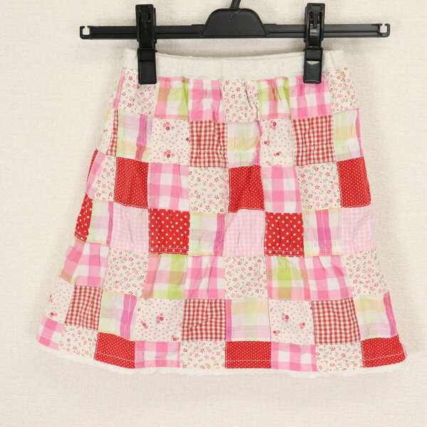 [良品] ミキハウス MIKIHOUSE 110サイズ チェック柄 スカート 女の子 キッズ 子供 うさぎ キルティング レッド ブランド古着 【中古】
