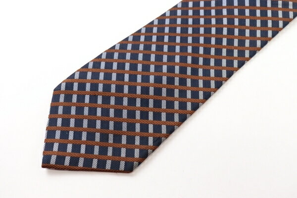 ジュンキーノ JUNCHINO シルク チェック柄 ネイビー シルク ブランド ネクタイ 送料無料 【中古】【美品】