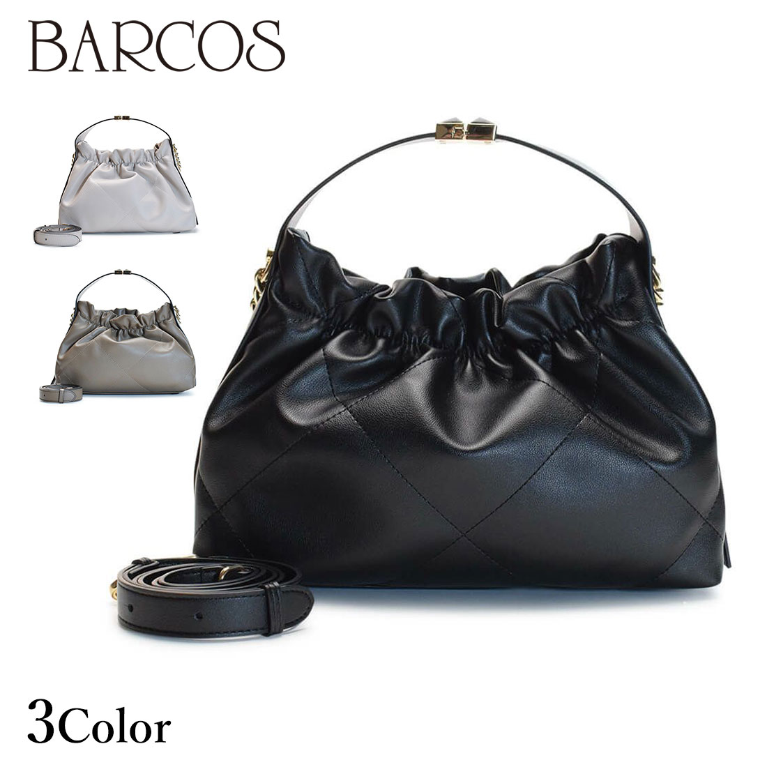 Rakuten - BARCOS ギャザーデザイン牛革ハンドバッグ レディース 全3色 ONESIZE バルコス