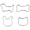 クッキー型 ステンレス製 クッキー抜き型 4個セット いぬ ボーン うさぎ ネコ ラフィネ D-6150 クッキー 型抜き かわいい 焼型 お菓子作り パール金...