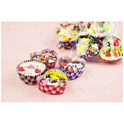【 SALE 】 チョコ型 アルミ箔 チョコカップ 丸型 レッド チェック 10枚入 チョコモールド ベイクベイク D-6401 バレンタイン かわいい 手作り チョコ アルミ カップ 使い捨て パール金属 限定数量特価 2