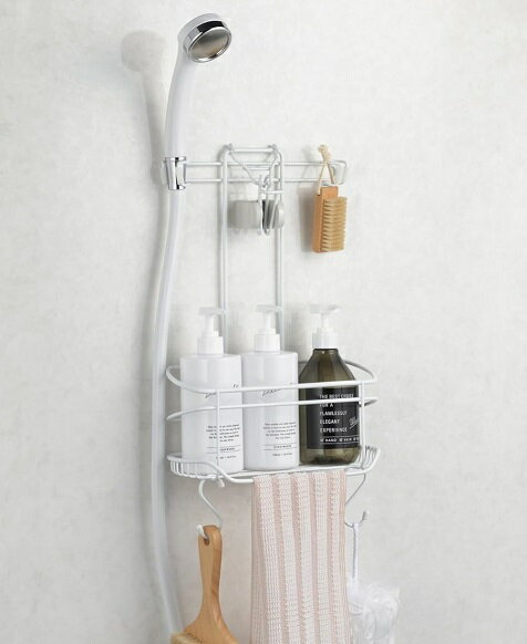 シャワーラック 吊り下げ バススタイル HC-172 ボトルラック ホルダー 整理 浮かせる 壁面収納 シャンプー ラック 引っ掛け 白 おしゃれ パール金属...