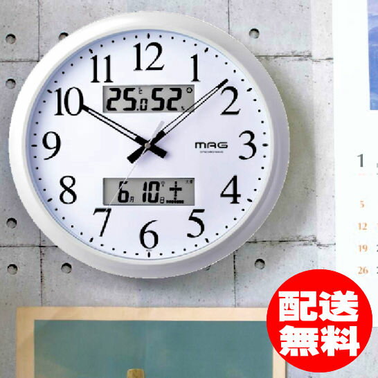 掛け時計（電波時計）カレンダー　温湿度計付き温度計と湿度計、カレンダーが付いた壁掛け電波時計壁掛時計　業務用　オフィス・店舗に最適【送料無料】ノア精密のサムネイル