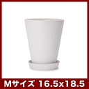 ルッカT.T HG02 白マット 5号受け皿付き ≪植木鉢/おしゃれ/陶器鉢/白黒磁器系≫