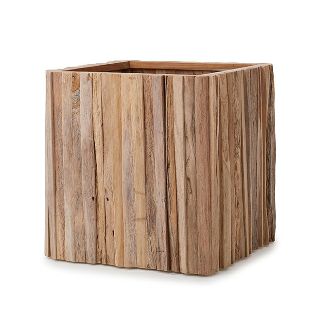 チークウッド キューブ M 45　≪植木鉢 おしゃれ 大型 軽量 鉢カバー≫