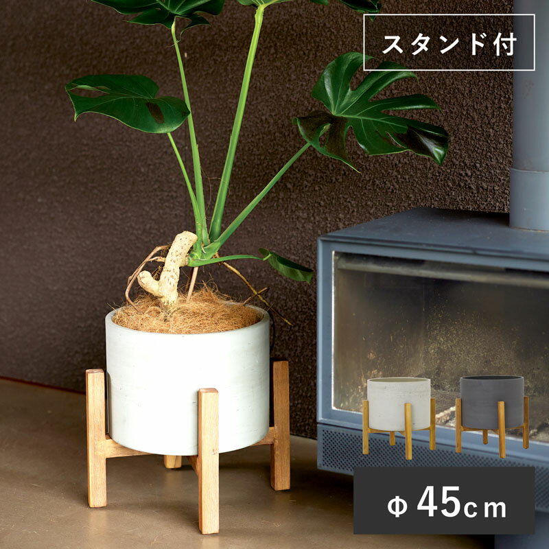 樂天商城 - カッソル ロー アカシアスタンド付き M 45≪鉢カバー 植木鉢 中型 軽量 おしゃれ ファイバーセメント≫