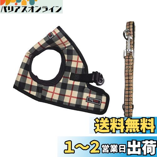 THAIN ハーネス＆リードセット 3-5kgs 小型犬 散歩 ハーネス チェック 格子縞 小型犬 ハーネス ベストハーネス 犬 抜けない おしゃれ 胴輪 小型犬 犬用 メッシュ ハーネス 軽量 リード 犬 ペット用品(M)