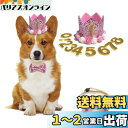 ペット 誕生日帽子 蝶ネクタイ 犬 猫 花 王冠 数字付き クラウン キラキラ おしゃれ クリスマス 記念日 誕生日グッズ 2個セット (ピンク)