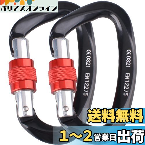 Azarxis ロックカラビナ Dリング 登山釦 アルミカラビナ 耐荷重25KN 高強度超軽量 アウトドア ハンモック キャンプ用 クライミング バックパックフック 脱落防止 2個セット (ブラック)