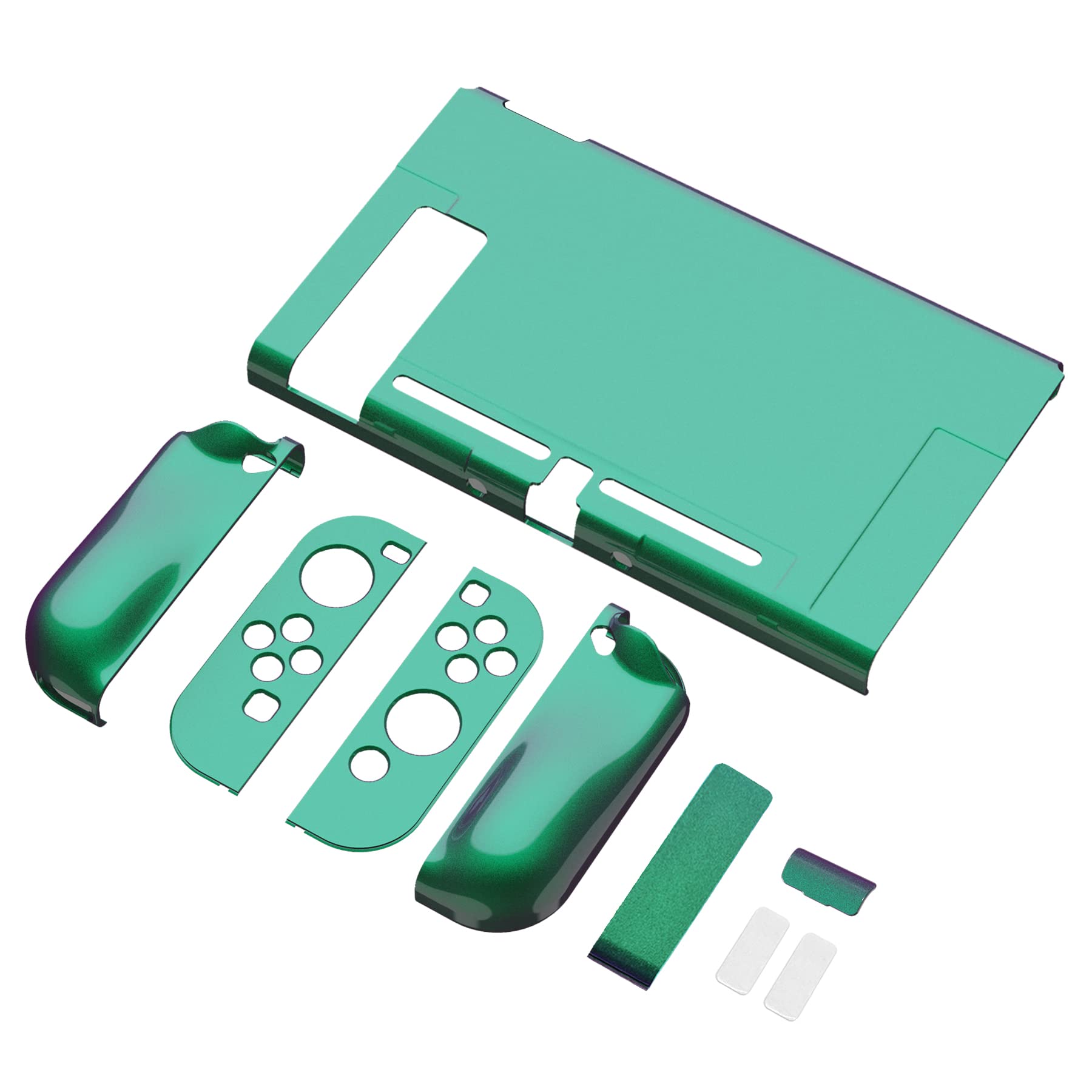 PlayVital Nintendo Switchに対応用アップグレードされたグロッシーケースグリップカバー、ドックに対応できて、Nintendo Switchに対応用人間工学に基づいた保護ケース、ジョイコンに対応用保護ケース（ハード）【グリーンパープルカメレオングロッシー】