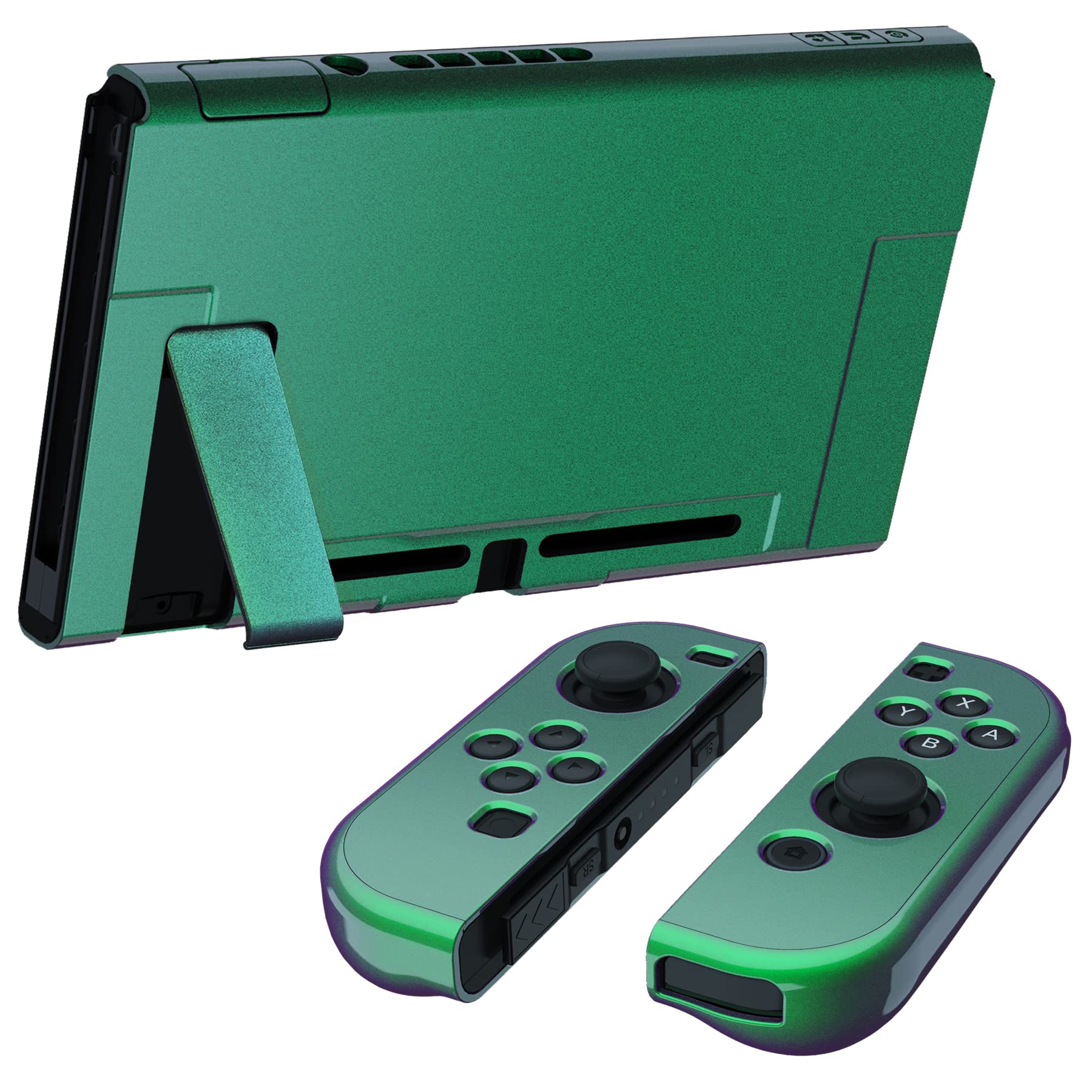 PlayVital Nintendo Switchに対応用アップグレードされたグロッシーケースグリップカバー、ドックに対応できて、Nintendo Switchに対応用人間工学に基づいた保護ケース、ジョイコンに対応用保護ケース（ハード）【グリーンパープルカメレオングロッシー】