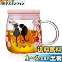 ポカロティー 耐熱ガラス茶こし付きマグカップ 透明 紅茶 温度で色が変わる桜猫カップ 和桜 春の日 桜満開 不思議な猫 幸せ 食洗機対応 取手蓋付き 恋愛結婚誕生日記念日お祝い 満水容量 480ml (適正 400ml)
