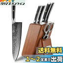 Sunnecko 包丁セット 6点 ダマスカス 67層 包丁スタンド 牛刀 三徳包丁 菜切り包丁 皮むきナイフ キッチンはさみ 家庭用 両刃 ステンレス 高級 ...