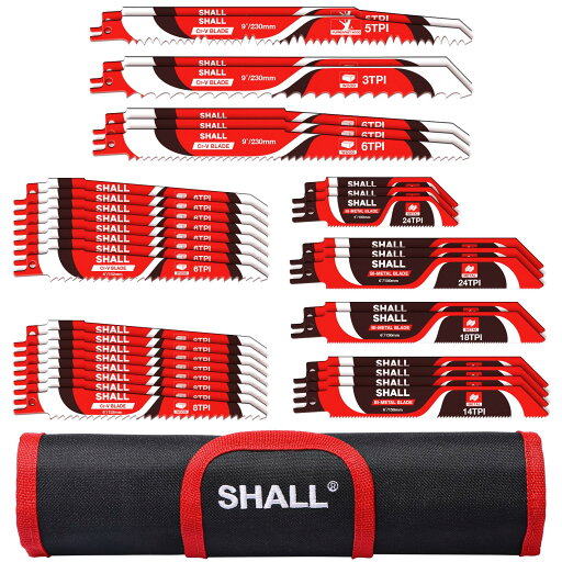 SHALL 34点?レシプロソー替刃、電気のこぎり替え刃 ソーブレードキット 木の剪定用 木材、金属、プラスチック用 収納バッグ付き SHALL 34点?レシプロソー替刃、電気のこぎり替え刃 ソーブレードキット 木の剪定用 木材、金属、プラスチック用 収納バッグ付き