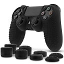 Fosmon PS4 プレーステーション 4 コントローラー用 PlayStation Dualshock 4 対応用 シリコン スキン ケース 保護カバー x 1 + アナログスティックカバー ジョイスティックカバー FPS PRO アシストキャップ x 8【耐衝撃 | 超耐磨 | 滑り止め】(ブラック/グレー)