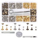 カシメセット (90Pcs/3サイズ/3色) ハトメ キット 両面ハトメキット バネ ホック工具 リベットパーツ スナップボタン カシメ打ち具セット レザークラフトスタッズ 布革細工/服装/帽子/カバン/靴/ジーンズ アクセサリー 収納ケース付き 手作り ハンドメイド