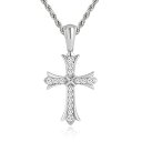 KRKC&CO クロスネックレス メンズ 十字架 ペンダントップ ジルコニア ロープチェーン付 K14金メッキ 【2点セット】 CZダイヤ キラキラ チェーンネ...
