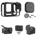 Insta360 Ace Pro2用 ケース+シリコン製レンズカバー+ストラップ Ace Pro2保護ケース インスタAce Pro2アクセサリー バッテリー交換可能 熱伝導性 磁気マウントと併用可能 Ace Pro2 保護カバー レンズキャップ 衝突防止 持ち運びが簡単 (4点入、ブラック)