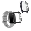 kwmobile 2x ケース Huami Amazfit GTS 3 / GTS 2 / GTS 2e対応 カバー - フルカバー シリコン 耐衝撃 全体保護 黒色/グレー