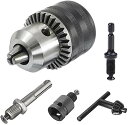 ZOYUBS 1.5-13mmドリルチャック+SDSプラス軸+1/4’’六角シャンク+1/2’’四角形シャンクアダプタ 金属製 キー付き 電動ドリル電動工具アク...