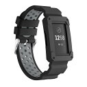GOSETH Fitbit Charge 4/Fitbit Charge 3用バンド ケース付き 飛散防止保護フレーム付きシリコンストラップ Fitbit Charge 3/SE/Charge 4およびスペシャルエディション用 (ブラック&グレー)