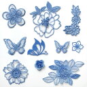 10枚 オーガンザワッペン お花 刺繍 アップリケ DIY 服 補修 工芸品の装飾 可愛い 縫い付け パッチステッカー ブルー