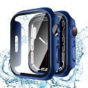 YUGYUG 対応 Apple Watch ケース Series SE2/SE/6/5/4 Apple Watch カバー PC素材 IP68 防水ケース アップルウォッチ ケース ガラスフィルム 一体型 日本旭硝子材 二重構造 アップルウォッチ カバー 全面保護 強化ガラス キズ防止(40mm,ブルー)