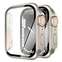 【2024改良ケース】YUGYUG 対応 アップルウォッチ カバー Series 10 アップルウォッチ ケース PC素材 Apple Watch Ultra風ケース Apple Watch ケース ガラスフィルム 一体型 日本旭硝子材 二重構造 Apple Watch カバー 全面保護 強化ガラス キズ防止(42mm,チタンゴールド