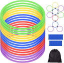 JESSFAR ケンケンパ 28cm 15本セット ケンケンパリング 屋内 外遊び 運動 輪っか けんけんぱ トレーニング用品 スピードリング サッカー バランス感覚 練習リングフラット 遊び 輪っか 5色 収納袋付き