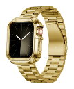 コンパチブル Apple Watch バンド 46mm 45mm 44mm 42mm 41mm 40mm 38mm コンパチブル アップルウォッチバンド ステンレス ゴールド ポリッシュTPUケース コンパチブルiWatch ベルト Series 10/9/8/7/SE2/SE/6/5/4/3/2/1(45mm/44mm/42mm)