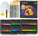 Shuttle Art アクリル絵の具 82点セット 66本 ペイントブラシ10本 パレート付き 速乾 耐久 チューブ 22ml 手作り 布/石/ガラス/セラミックに描ける 子供用 イラスト 塗り絵 クラフト 美術 画材 宿題 初心者 専門家