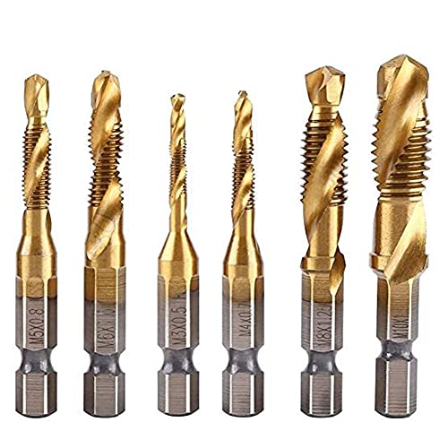 【送料無料】Bestgleタップドリルセット六角軸木工ドリルセット6本組ドリルタップ 鉄工用ドリルセット 面取りタップ 穴あけ ねじ切り タップ スパイラル チタンコーティング 効率アップ HSS高速度鋼タップドリルセットゴールド M3 M4 M5 M6 M8 M10