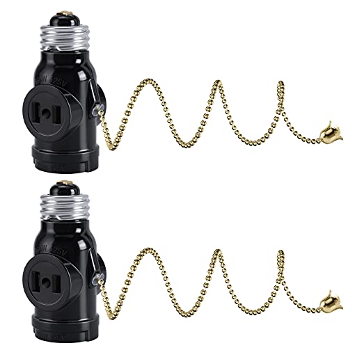 【送料無料】DiCUNO 1灯2差ソケット E26用ソケット+コンセント2口 チェーン付き