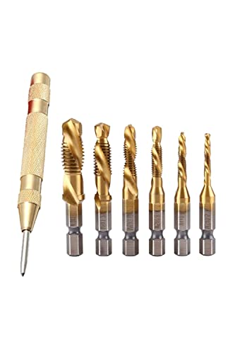 【送料無料】YFFSFDC ドリルタップ ドリルビット 六角軸 6本セット 面取りタップ 多機能 穴あけ ねじ切り タップ スパイラル HSS 高速度鋼 M3 M4 M5 M6 M8 M10 タップドリルセット