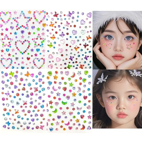 【送料無料】ISHR ライ ンストーン シール 顔 シール 4枚 星 月 蝶々 ダイヤ キラキラ ラインストーン ..